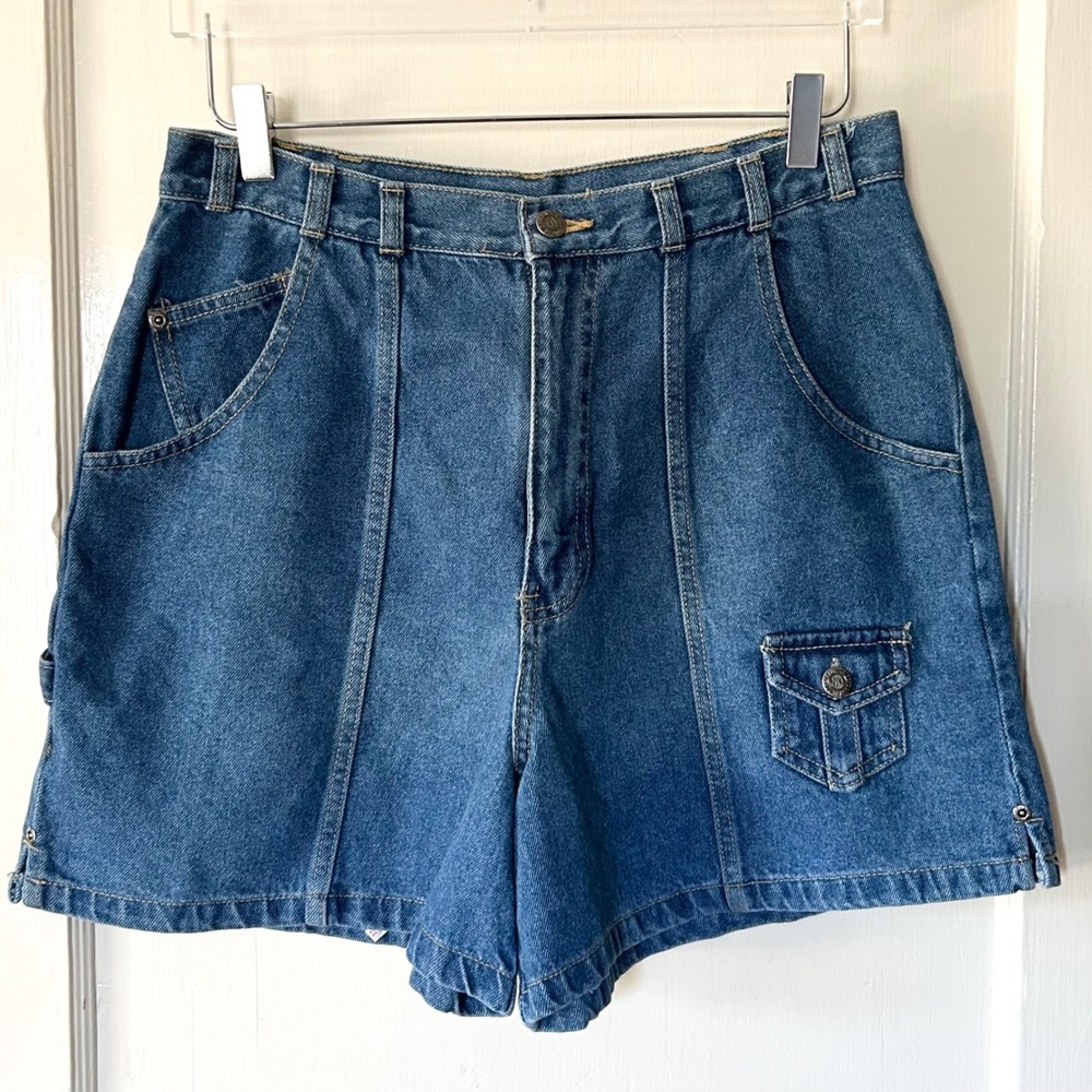 Vtg 90s No Boundaries High Rise Cargo Utility Denim Shorts Blue Women's 13 Gorp